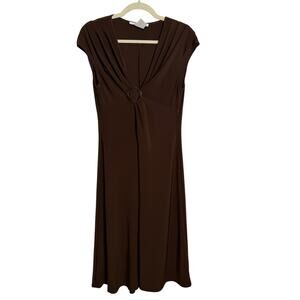 Evan Picone 90s Midi Dress Brown Draped V-Neck Stretch Cocktail Wedding Guest 10